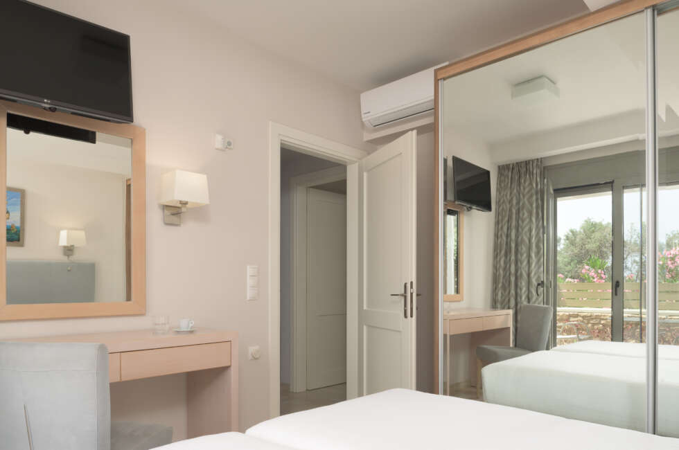 Welcoming bedroom features.