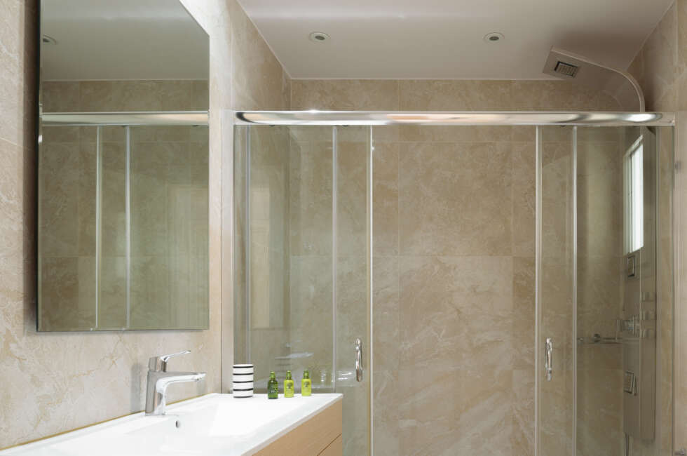 The shower room is a stylish space to pamper.